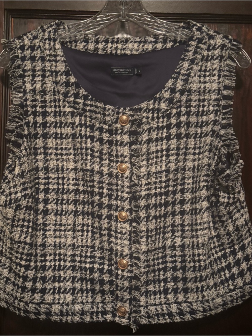 Vineyard Vines NWOT Navy & White Houndstooth Tweed Vest